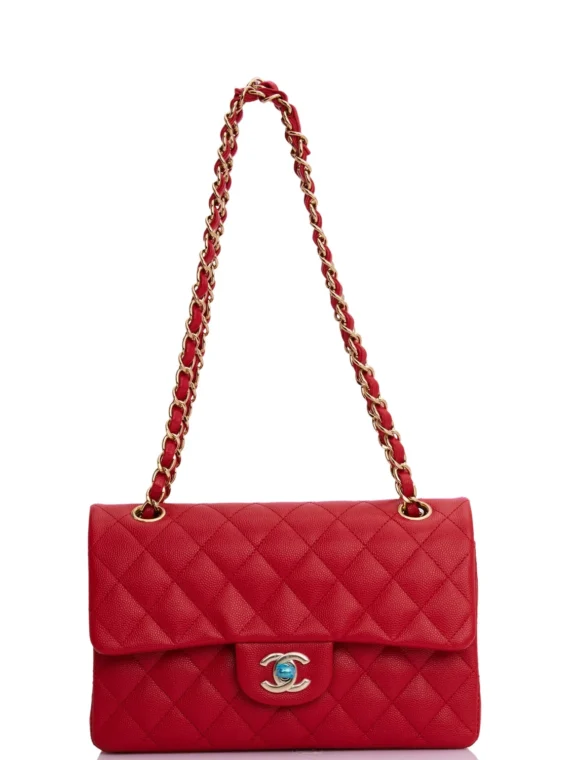 Chanel Small Classic Double Flap Navy Lambskin Light Gold Hardware