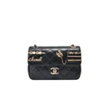 Chanel CC Pearl Coin Card Holder with Chain Quilted Caviar