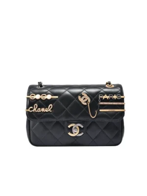 Chanel CC Pearl Coin Card Holder with Chain Quilted Caviar