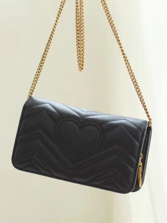 Gucci Marmont GG Mini Quilted Black Leather Cross Body Bag 488426 Black