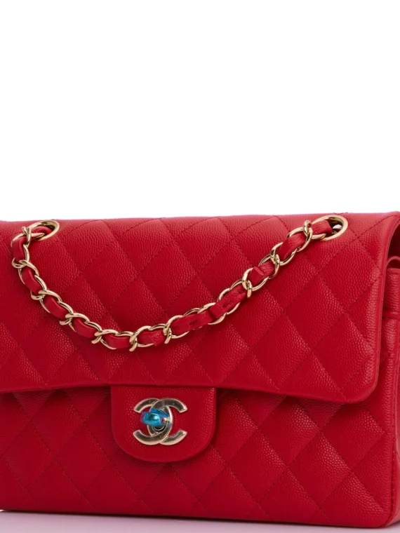 Chanel Small Classic Double Flap Navy Lambskin Light Gold Hardware