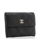 Chanel Foldable Tote Bag with Chain Quilted Caviar with Printed Nylon