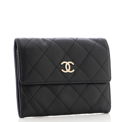 Chanel Foldable Tote Bag with Chain Quilted Caviar with Printed Nylon