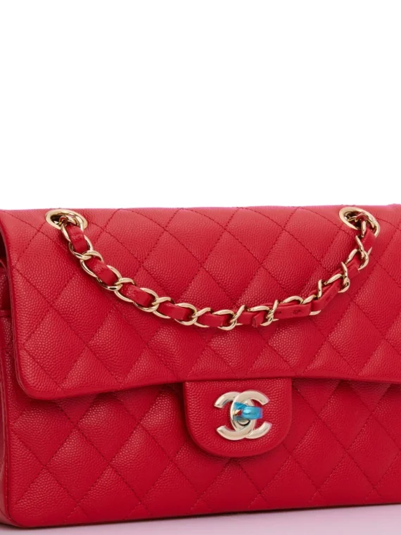 Chanel Small Classic Double Flap Navy Lambskin Light Gold Hardware