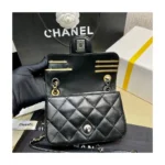 Chanel CC Pearl Coin Card Holder with Chain Quilted Caviar