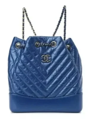 CHANEL Iridescent Aged Calfskin Chevron Quilted Small Gabrielle Backpack Blue