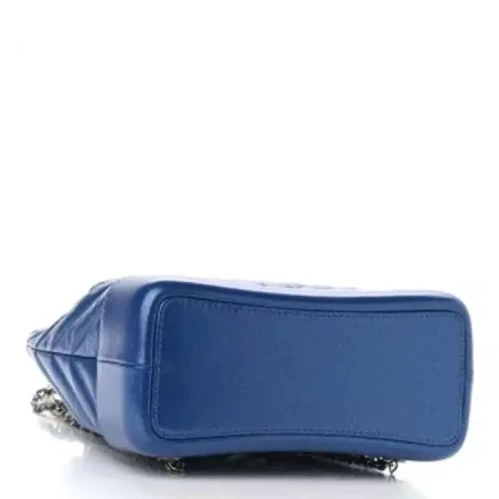 CHANEL Iridescent Aged Calfskin Chevron Quilted Small Gabrielle Backpack Blue