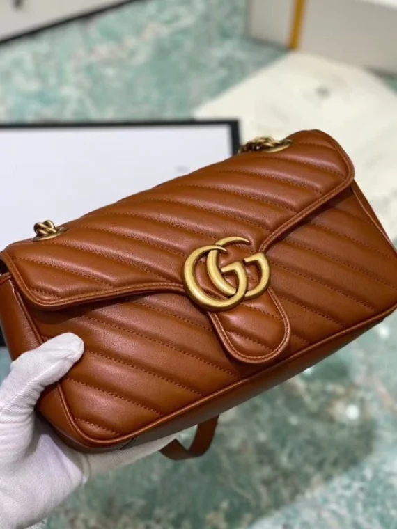 Gucci GG Marmont Small Matelasse Shoulder Bag 443497 Coffee