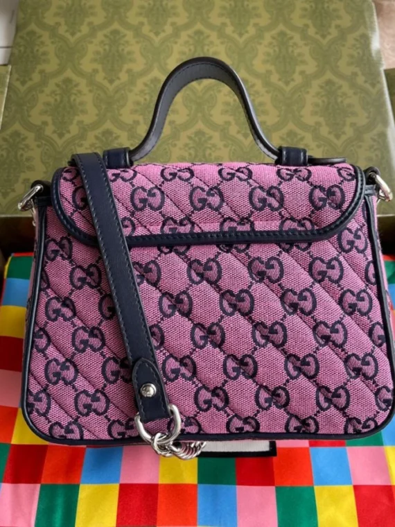 Gucci GG Marmont Multicolor Mini Top Handle Bag 583571 Pink