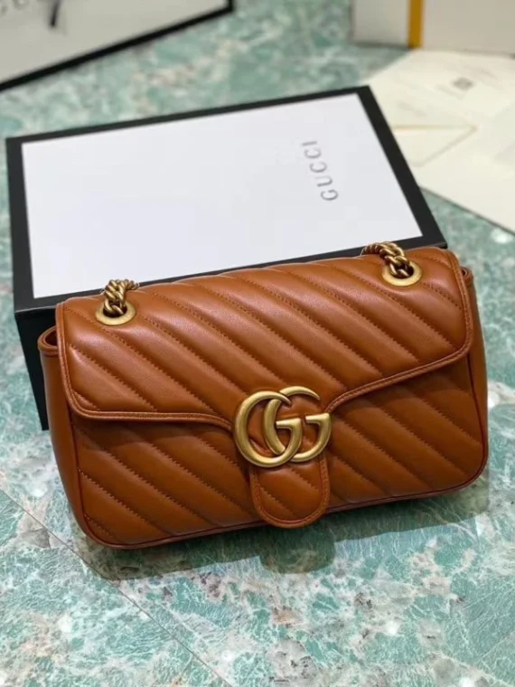 Gucci GG Marmont Small Matelasse Shoulder Bag 443497 Coffee