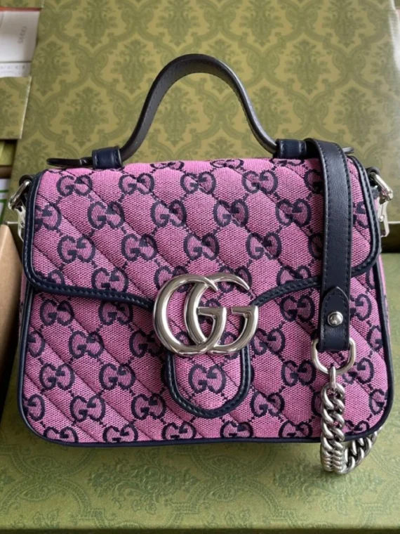 Gucci GG Marmont Multicolor Mini Top Handle Bag 583571 Pink
