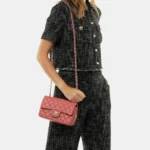 Chanel Medium Classic Double Flap Bag Rose Sakura Tweed Light Gold Hardware