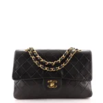 Chanel Mini Rectangular Flap Bag with Top Handle Dark Grey Lambskin Light Gold Hardware
