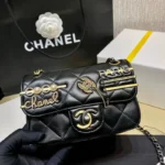 Chanel CC Pearl Coin Card Holder with Chain Quilted Caviar