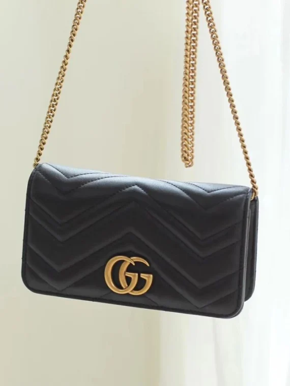 Gucci Marmont GG Mini Quilted Black Leather Cross Body Bag 488426 Black
