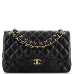 Chanel Classic Double Flap Bag Quilted Striated Metallic Patent Jumbo