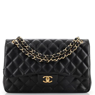 Chanel Classic Double Flap Bag Quilted Striated Metallic Patent Jumbo