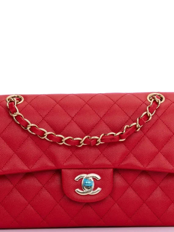 Chanel Small Classic Double Flap Navy Lambskin Light Gold Hardware