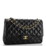 Chanel Classic Double Flap Bag Quilted Striated Metallic Patent Jumbo