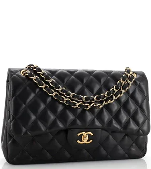 Chanel Classic Double Flap Bag Quilted Striated Metallic Patent Jumbo
