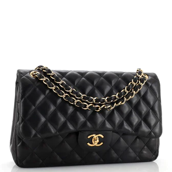 Chanel Classic Double Flap Bag Quilted Striated Metallic Patent Jumbo