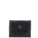 Chanel Foldable Tote Bag with Chain Quilted Caviar with Printed Nylon