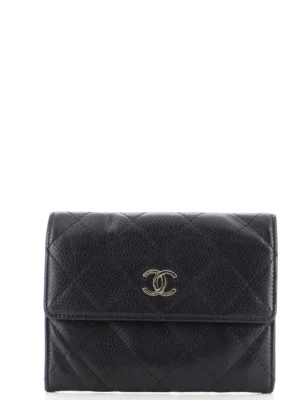 Chanel Foldable Tote Bag with Chain Quilted Caviar with Printed Nylon