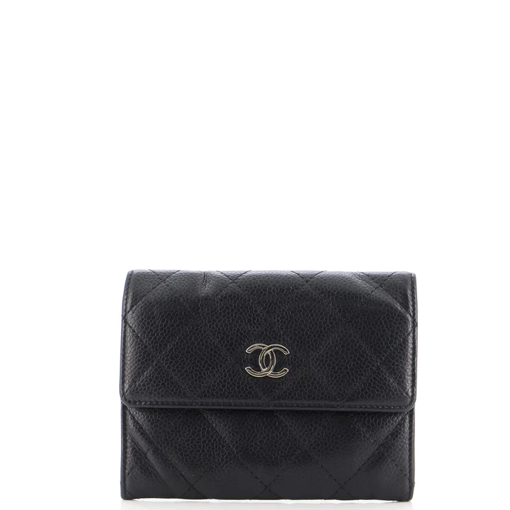 Chanel Foldable Tote Bag with Chain Quilted Caviar with Printed Nylon